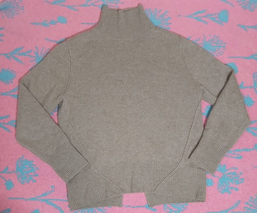 Meilleur moment womens small mockneck 100% thick cashmere sweater boxy tan soft